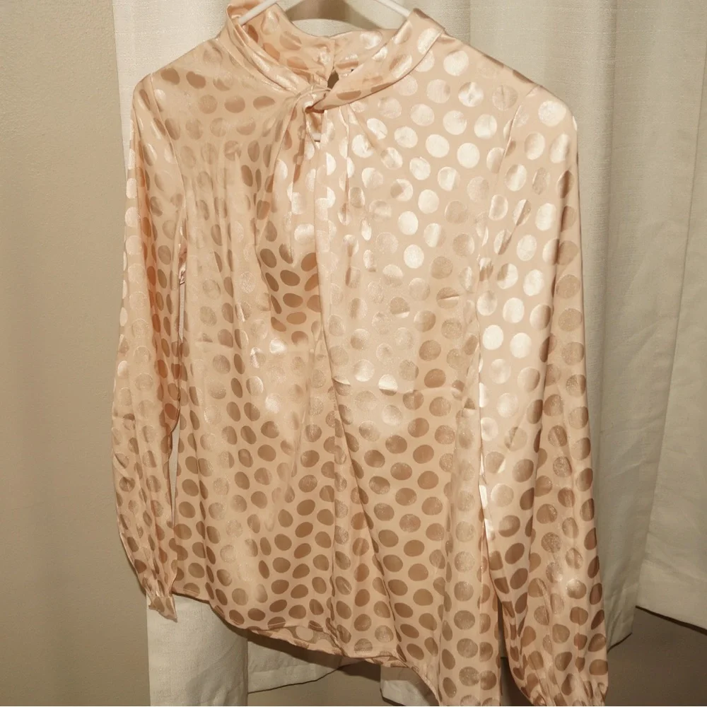 Ann Taylor Champagne Satin Polka Dot Blouse XXS
